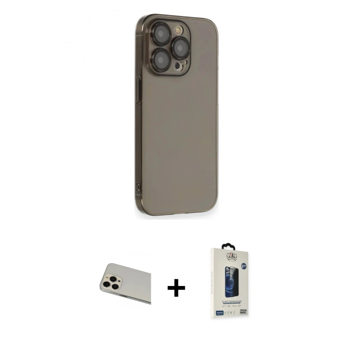 MARSİLYAN™- iPhone 13 Pro Max Kılıf Siluet Minimal Özel Seri - Siyah Bilvis Hayalet Cam Ekran Koruyucu + Rainbow Kamera Lens Koruma Cam - REGD