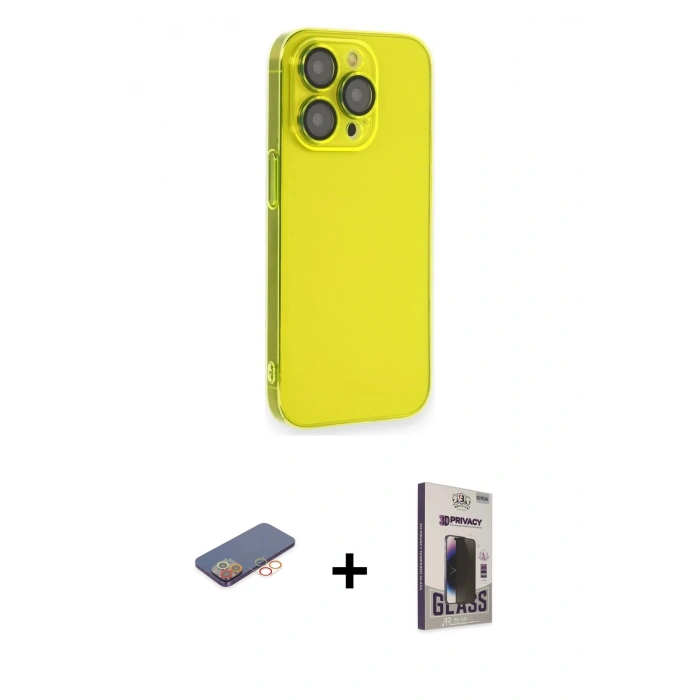 MARSİLYAN™- iPhone 13 Pro Max Kılıf Siluet Minimal Özel Seri - Siyah Bilvis Hayalet Cam Ekran Koruyucu + Renkli Kamera Lens Koruma Cam - TU