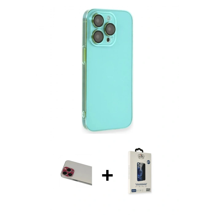 MARSİLYAN™- iPhone 13 Pro Max Kılıf Siluet Minimal Özel Seri - Siyah Bilvis Hayalet Cam Ekran Koruyucu + Rainbow Kamera Lens Koruma Cam - KI