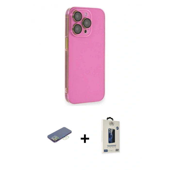 MARSİLYAN™- iPhone 13 Pro Max Kılıf Siluet Minimal Özel Seri - Siyah Bilvis Hayalet Cam Ekran Koruyucu + Renkli Kamera Lens Koruma Cam - YL
