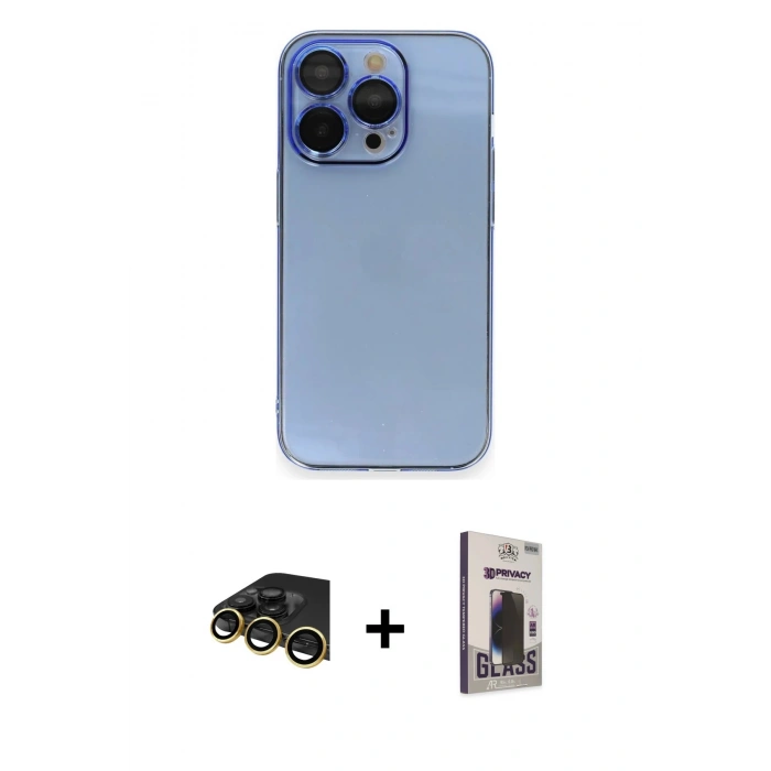 MARSİLYAN™- iPhone 13 Pro Max Kılıf Siluet Minimal Özel Seri - Siyah Bilvis Hayalet Cam Ekran Koruyucu + Raze Metal Kamera Lens - GD