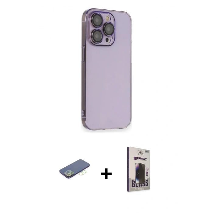 MARSİLYAN™- iPhone 13 Pro Max Kılıf Siluet Minimal Özel Seri - Siyah Bilvis Hayalet Cam Ekran Koruyucu + Renkli Kamera Lens Koruma Cam - YL