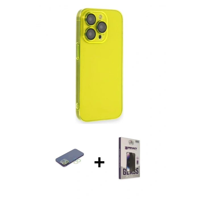 MARSİLYAN™- iPhone 13 Pro Max Kılıf Siluet Minimal Özel Seri - Siyah Bilvis Hayalet Cam Ekran Koruyucu + Renkli Kamera Lens Koruma Cam - YL