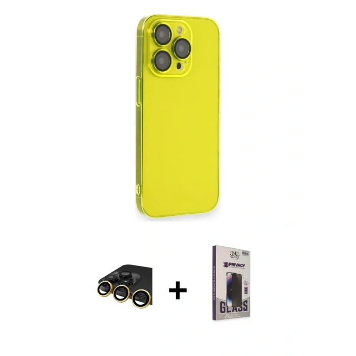 MARSİLYAN™- iPhone 13 Pro Max Kılıf Siluet Minimal Özel Seri - Siyah Bilvis Hayalet Cam Ekran Koruyucu + Raze Metal Kamera Lens - GD