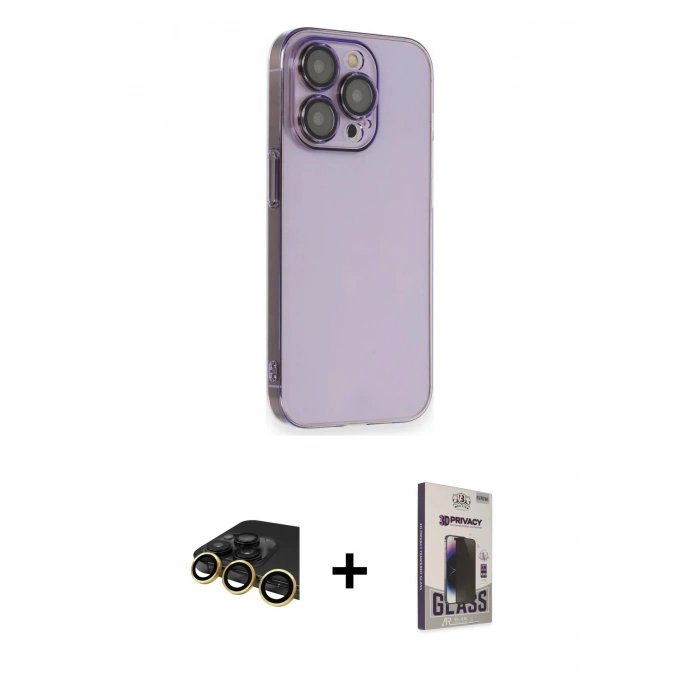 MARSİLYAN™- iPhone 13 Pro Max Kılıf Siluet Minimal Özel Seri - Siyah Bilvis Hayalet Cam Ekran Koruyucu + Raze Metal Kamera Lens - GD