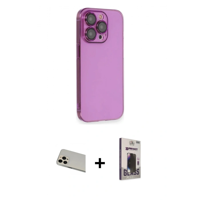 MARSİLYAN™- iPhone 13 Pro Max Kılıf Siluet Minimal Özel Seri - Siyah Bilvis Hayalet Cam Ekran Koruyucu + Rainbow Kamera Lens Koruma Cam - REGD