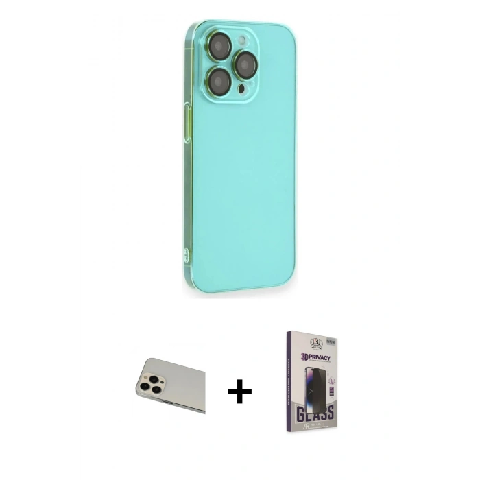 MARSİLYAN™- iPhone 13 Pro Max Kılıf Siluet Minimal Özel Seri - Siyah Bilvis Hayalet Cam Ekran Koruyucu + Rainbow Kamera Lens Koruma Cam - REGD