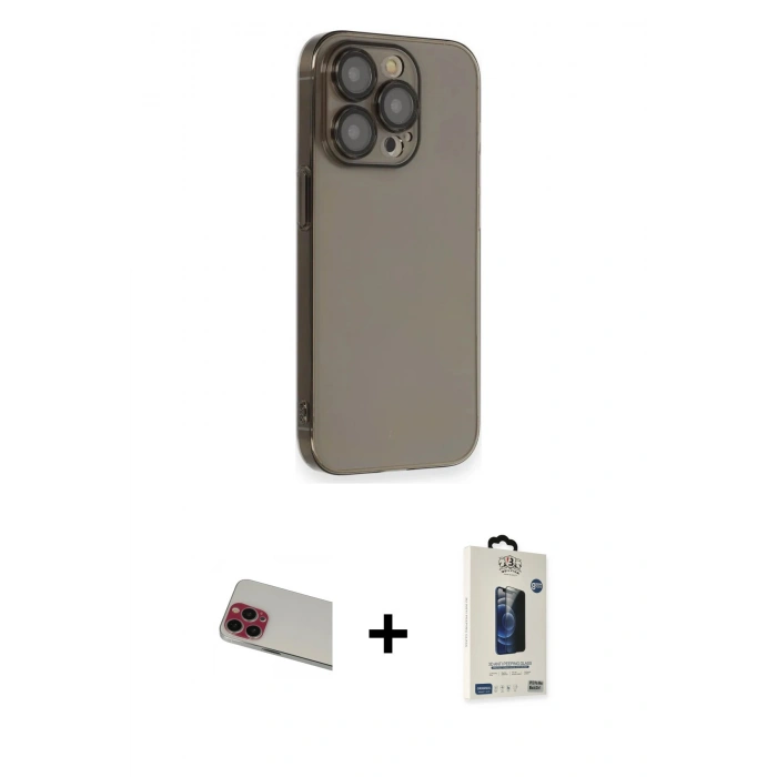 MARSİLYAN™- iPhone 13 Pro Max Kılıf Siluet Minimal Özel Seri - Siyah Bilvis Hayalet Cam Ekran Koruyucu + Rainbow Kamera Lens Koruma Cam - KI