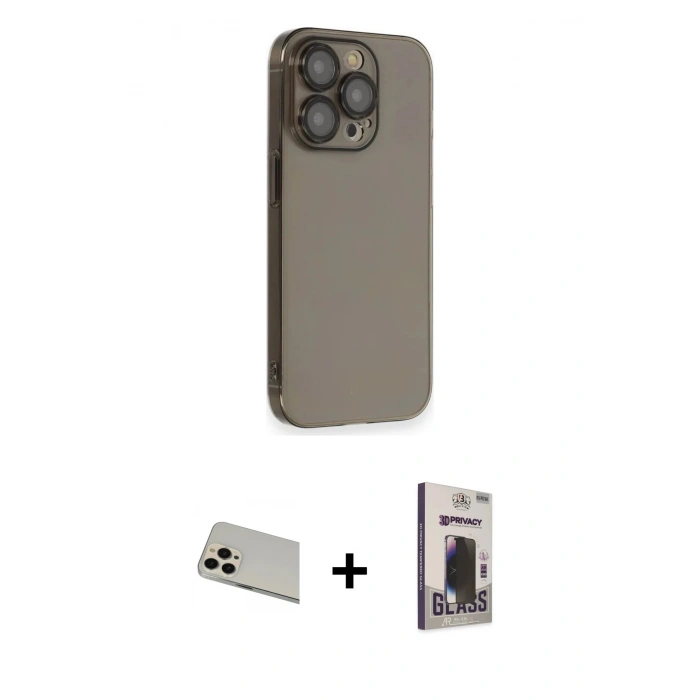 MARSİLYAN™- iPhone 13 Pro Max Kılıf Siluet Minimal Özel Seri - Siyah Bilvis Hayalet Cam Ekran Koruyucu + Rainbow Kamera Lens Koruma Cam - REGD