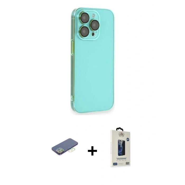 MARSİLYAN™- iPhone 13 Pro Max Kılıf Siluet Minimal Özel Seri - Siyah Bilvis Hayalet Cam Ekran Koruyucu + Renkli Kamera Lens Koruma Cam - YL