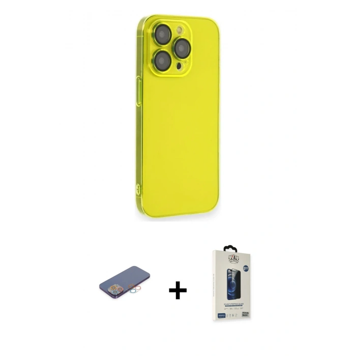 MARSİLYAN™- iPhone 13 Pro Max Kılıf Siluet Minimal Özel Seri - Siyah Bilvis Hayalet Cam Ekran Koruyucu + Renkli Kamera Lens Koruma Cam - PE