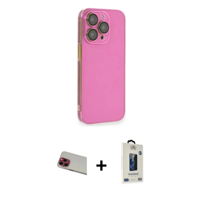 MARSİLYAN™- iPhone 13 Pro Max Kılıf Siluet Minimal Özel Seri - Siyah Bilvis Hayalet Cam Ekran Koruyucu + Rainbow Kamera Lens Koruma Cam - KI