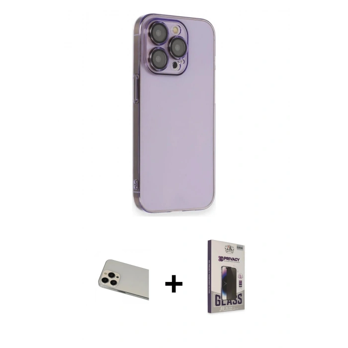 MARSİLYAN™- iPhone 13 Pro Max Kılıf Siluet Minimal Özel Seri - Siyah Bilvis Hayalet Cam Ekran Koruyucu + Rainbow Kamera Lens Koruma Cam - REGD