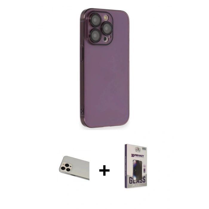 MARSİLYAN™- iPhone 13 Pro Max Kılıf Siluet Minimal Özel Seri - Siyah Bilvis Hayalet Cam Ekran Koruyucu + Rainbow Kamera Lens Koruma Cam - REGD