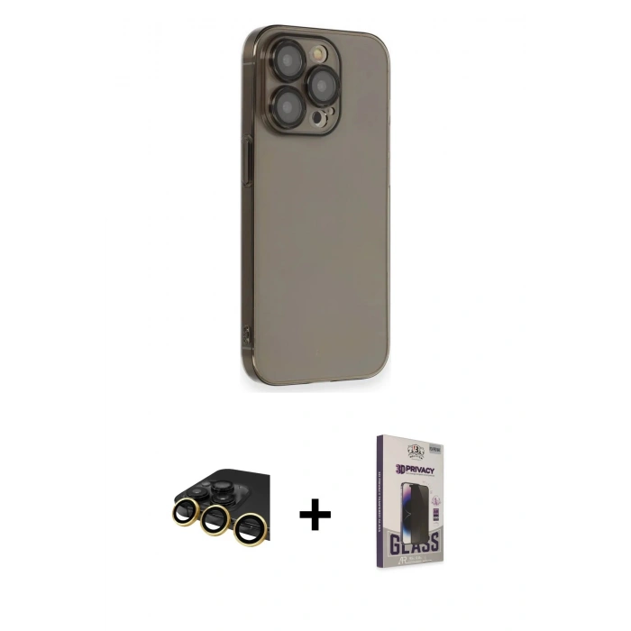 MARSİLYAN™- iPhone 13 Pro Max Kılıf Siluet Minimal Özel Seri - Siyah Bilvis Hayalet Cam Ekran Koruyucu + Raze Metal Kamera Lens - GD