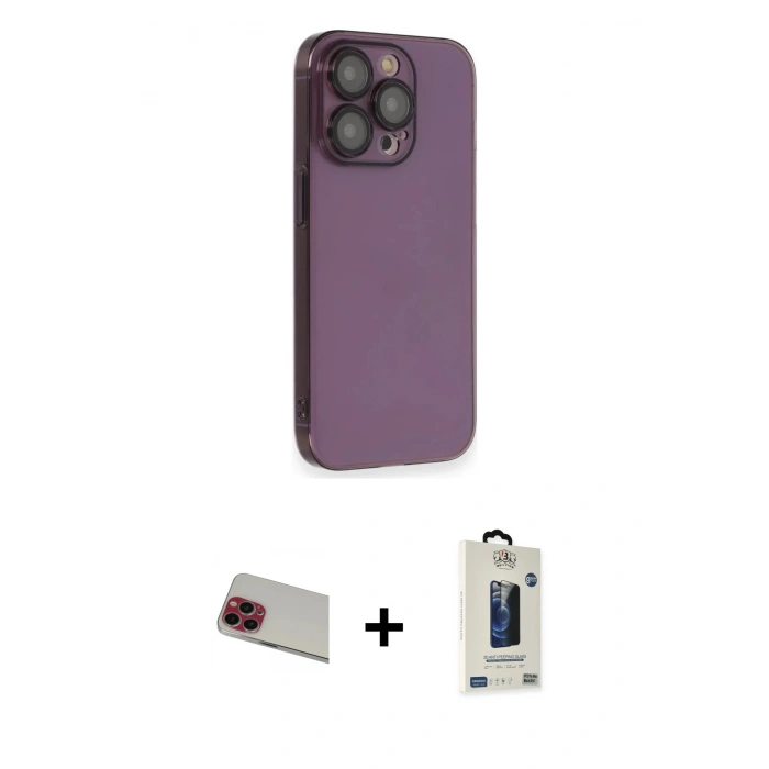MARSİLYAN™- iPhone 13 Pro Max Kılıf Siluet Minimal Özel Seri - Siyah Bilvis Hayalet Cam Ekran Koruyucu + Rainbow Kamera Lens Koruma Cam - KI