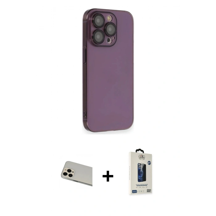 MARSİLYAN™- iPhone 13 Pro Max Kılıf Siluet Minimal Özel Seri - Siyah Bilvis Hayalet Cam Ekran Koruyucu + Rainbow Kamera Lens Koruma Cam - REGD
