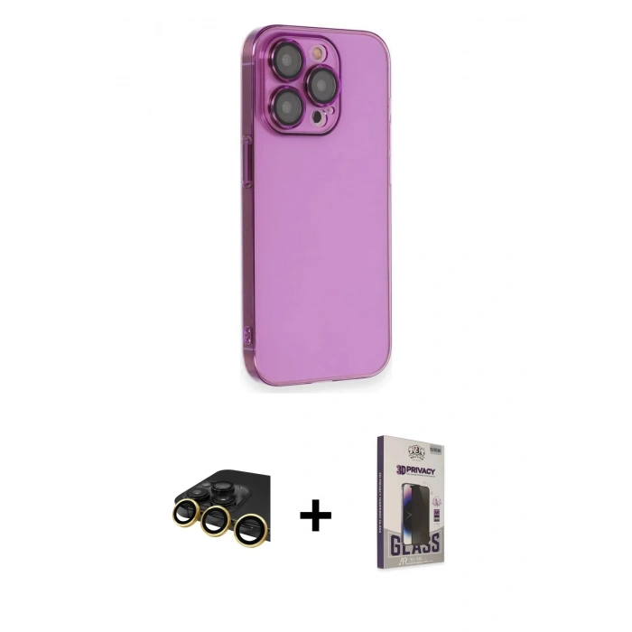 MARSİLYAN™- iPhone 13 Pro Max Kılıf Siluet Minimal Özel Seri - Siyah Bilvis Hayalet Cam Ekran Koruyucu + Raze Metal Kamera Lens - GD