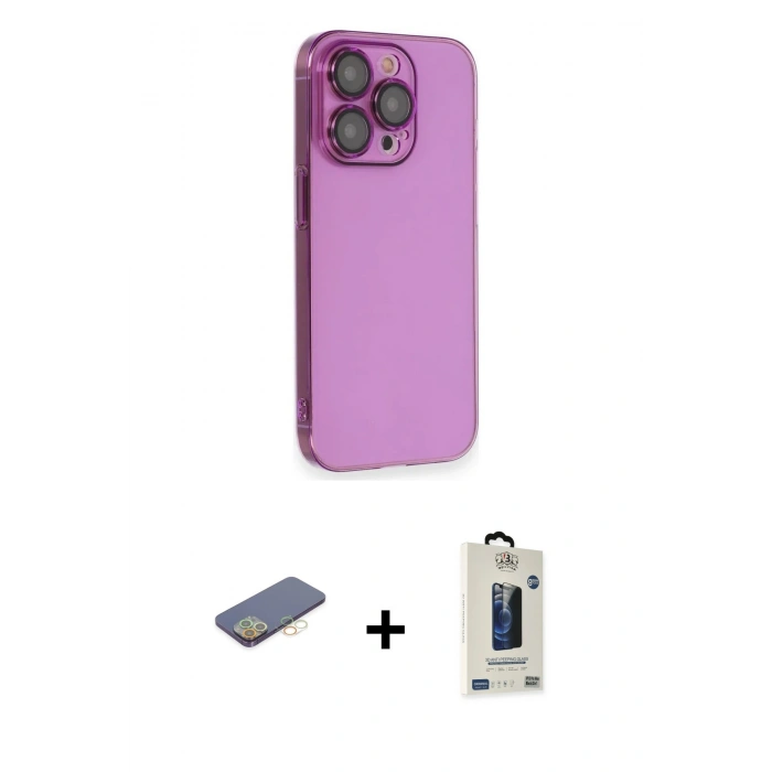 MARSİLYAN™- iPhone 13 Pro Max Kılıf Siluet Minimal Özel Seri - Siyah Bilvis Hayalet Cam Ekran Koruyucu + Renkli Kamera Lens Koruma Cam - SI