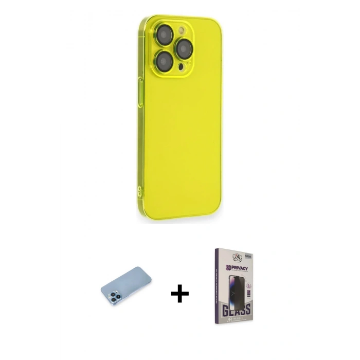 MARSİLYAN™- iPhone 13 Pro Max Kılıf Siluet Minimal Özel Seri - Siyah Bilvis Hayalet Cam Ekran Koruyucu + Shine Kamera Lens Koruma Cam - MI