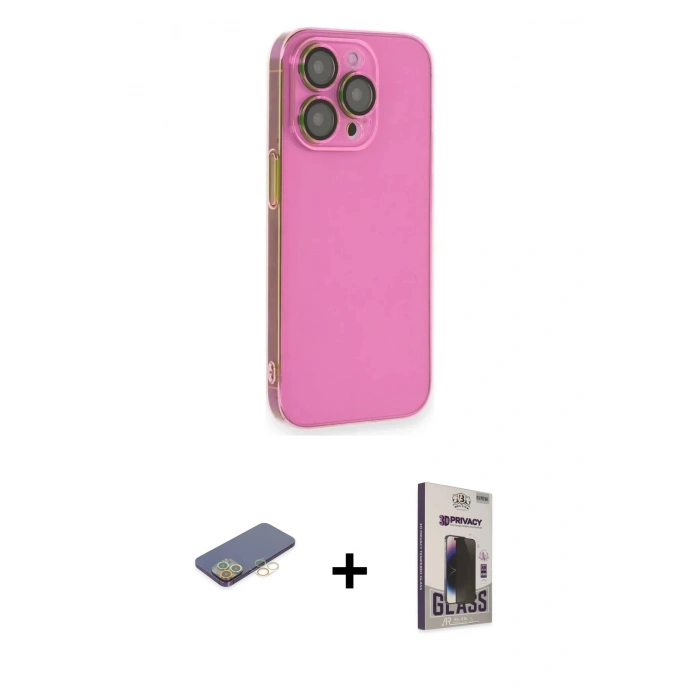 MARSİLYAN™- iPhone 13 Pro Max Kılıf Siluet Minimal Özel Seri - Siyah Bilvis Hayalet Cam Ekran Koruyucu + Renkli Kamera Lens Koruma Cam - SI