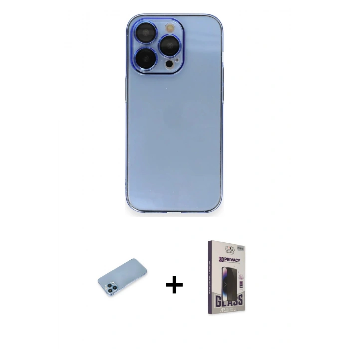 MARSİLYAN™- iPhone 13 Pro Max Kılıf Siluet Minimal Özel Seri - Siyah Bilvis Hayalet Cam Ekran Koruyucu + Shine Kamera Lens Koruma Cam - MI