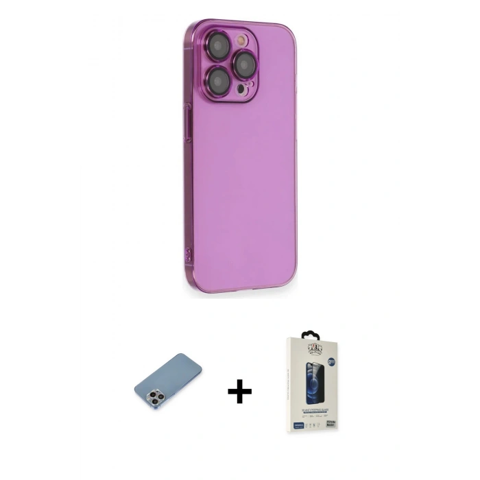 MARSİLYAN™- iPhone 13 Pro Max Kılıf Siluet Minimal Özel Seri - Siyah Bilvis Hayalet Cam Ekran Koruyucu + Shine Kamera Lens Koruma Cam - GI