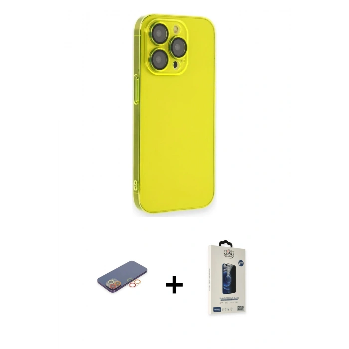 MARSİLYAN™- iPhone 13 Pro Max Kılıf Siluet Minimal Özel Seri - Siyah Bilvis Hayalet Cam Ekran Koruyucu + Renkli Kamera Lens Koruma Cam - TU