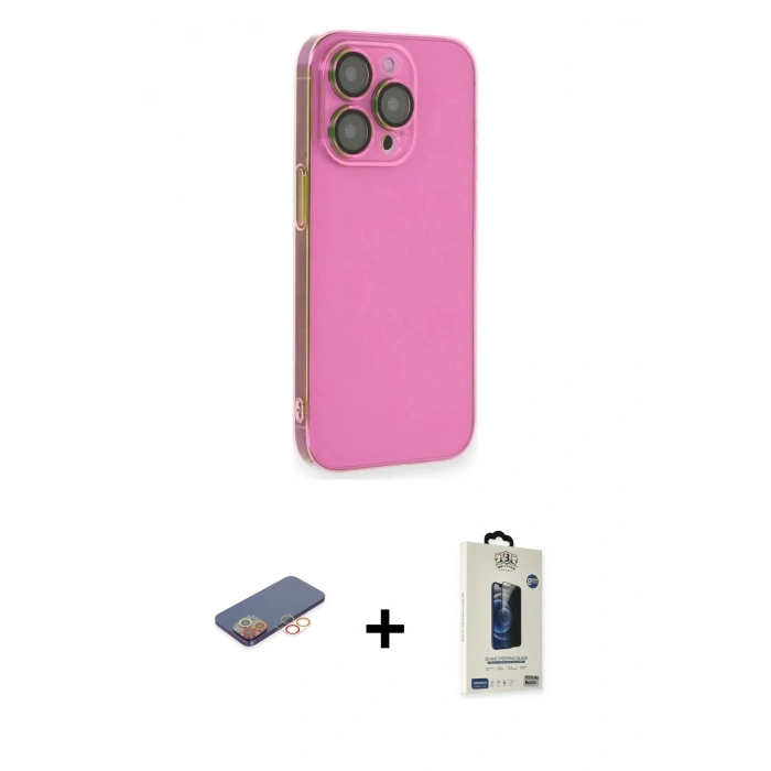 MARSİLYAN™- iPhone 13 Pro Max Kılıf Siluet Minimal Özel Seri - Siyah Bilvis Hayalet Cam Ekran Koruyucu + Renkli Kamera Lens Koruma Cam - TU