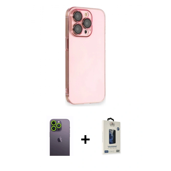 MARSİLYAN™- iPhone 13 Pro Max Kılıf Siluet Minimal Özel Seri - Siyah Bilvis Hayalet Cam Ekran Koruyucu + Yeşil Neon Fosforlu Kamera Lens
