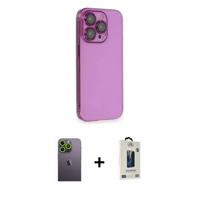 MARSİLYAN™- iPhone 13 Pro Max Kılıf Siluet Minimal Özel Seri - Siyah Bilvis Hayalet Cam Ekran Koruyucu + Yeşil Neon Fosforlu Kamera Lens