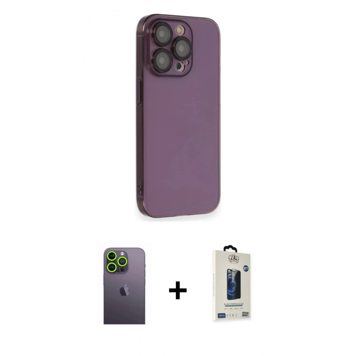 MARSİLYAN™- iPhone 13 Pro Max Kılıf Siluet Minimal Özel Seri - Siyah Bilvis Hayalet Cam Ekran Koruyucu + Yeşil Neon Fosforlu Kamera Lens
