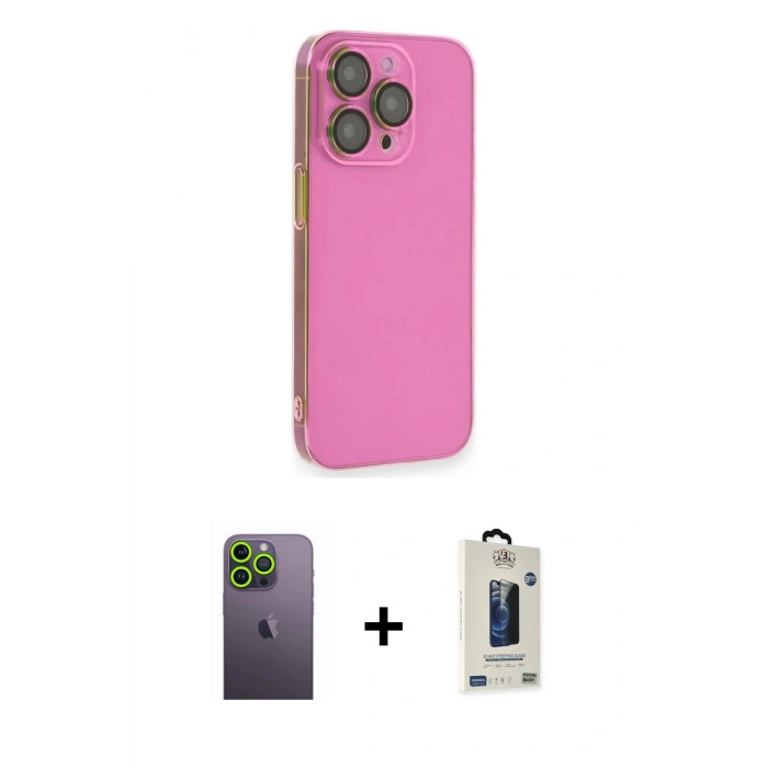 MARSİLYAN™- iPhone 13 Pro Max Kılıf Siluet Minimal Özel Seri - Siyah Bilvis Hayalet Cam Ekran Koruyucu + Yeşil Neon Fosforlu Kamera Lens