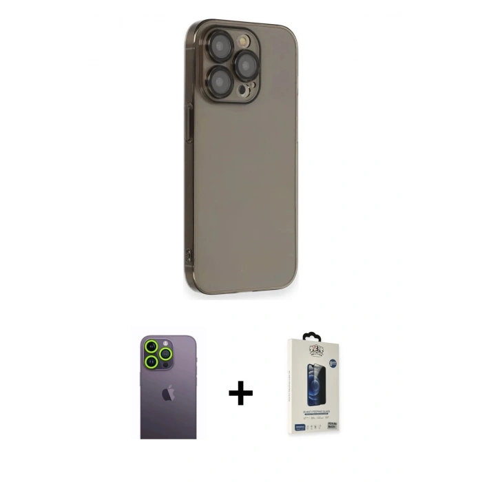 MARSİLYAN™- iPhone 13 Pro Max Kılıf Siluet Minimal Özel Seri - Siyah Bilvis Hayalet Cam Ekran Koruyucu + Yeşil Neon Fosforlu Kamera Lens