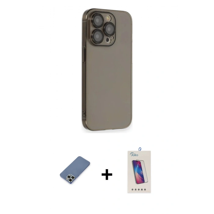 MARSİLYAN™- iPhone 13 Pro Max Kılıf Siluet Minimal Özel Seri - Siyah Joko 5D Cam + Açık Yeşil Metal Kamera Lens Koruma Cam