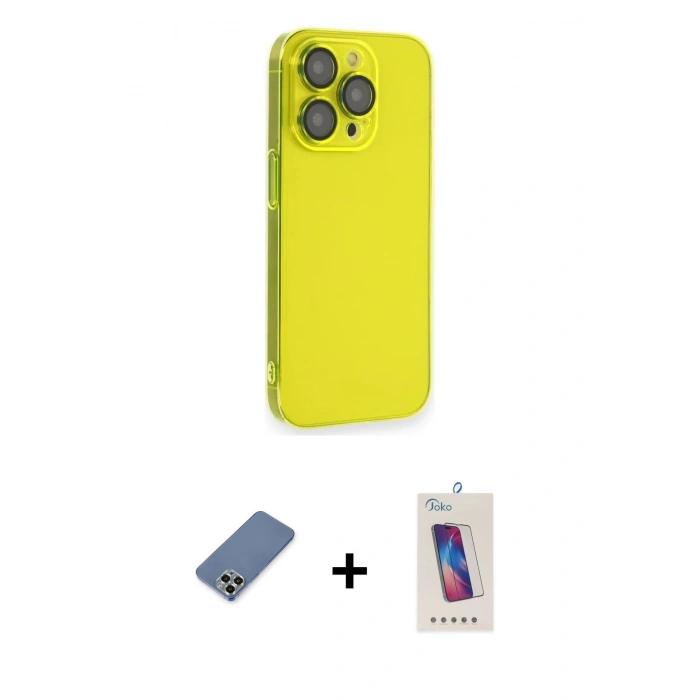 MARSİLYAN™- iPhone 13 Pro Max Kılıf Siluet Minimal Özel Seri - Siyah Joko 5D Cam + Açık Yeşil Metal Kamera Lens Koruma Cam