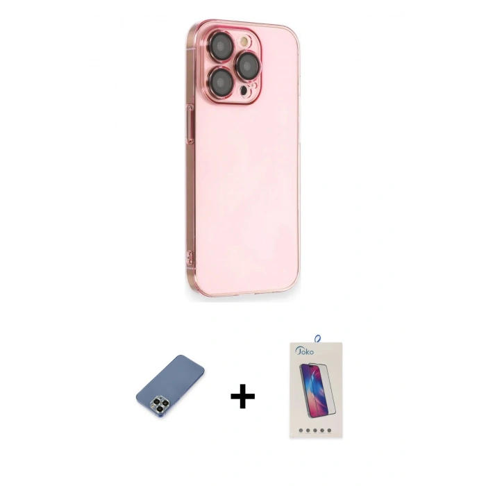 MARSİLYAN™- iPhone 13 Pro Max Kılıf Siluet Minimal Özel Seri - Siyah Joko 5D Cam + Açık Yeşil Metal Kamera Lens Koruma Cam