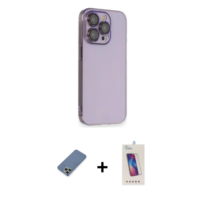MARSİLYAN™- iPhone 13 Pro Max Kılıf Siluet Minimal Özel Seri - Siyah Joko 5D Cam + Açık Yeşil Metal Kamera Lens Koruma Cam