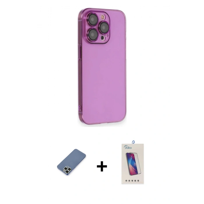 MARSİLYAN™- iPhone 13 Pro Max Kılıf Siluet Minimal Özel Seri - Siyah Joko 5D Cam + Açık Yeşil Metal Kamera Lens Koruma Cam