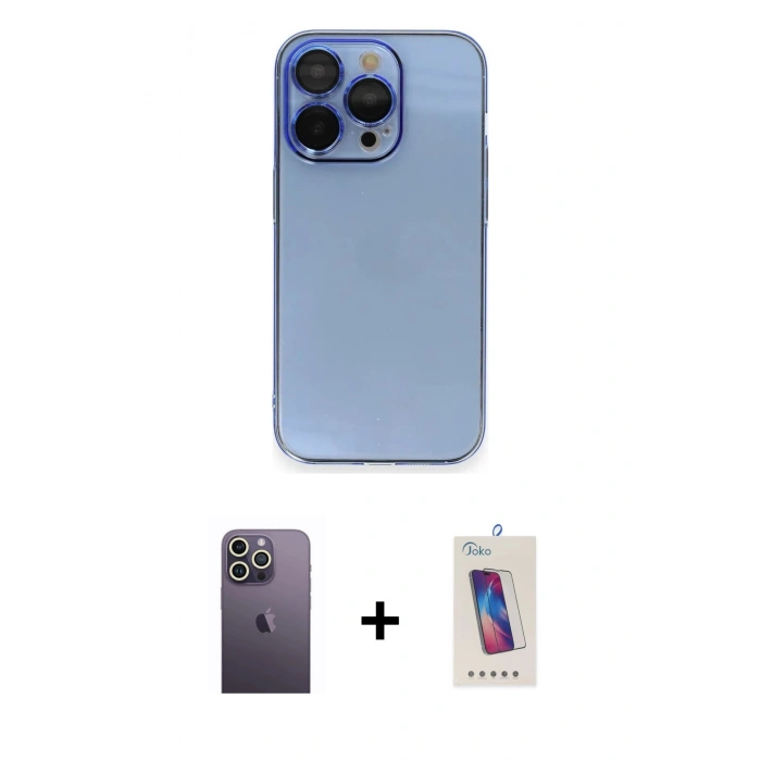 MARSİLYAN™- iPhone 13 Pro Max Kılıf Siluet Minimal Özel Seri - Siyah Joko 5D Cam + Neon Fosforlu Kamera Lens - BZ