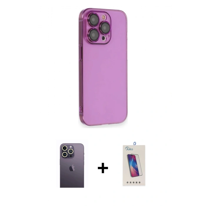 MARSİLYAN™- iPhone 13 Pro Max Kılıf Siluet Minimal Özel Seri - Siyah Joko 5D Cam + Neon Fosforlu Kamera Lens - BZ