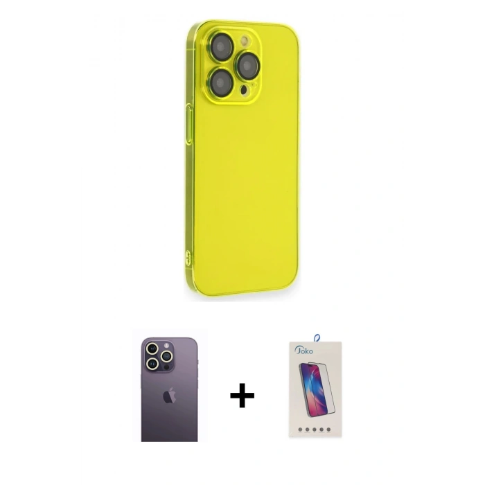 MARSİLYAN™- iPhone 13 Pro Max Kılıf Siluet Minimal Özel Seri - Siyah Joko 5D Cam + Neon Fosforlu Kamera Lens - BZ