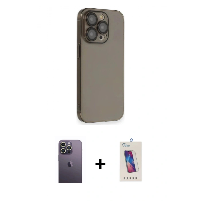 MARSİLYAN™- iPhone 13 Pro Max Kılıf Siluet Minimal Özel Seri - Siyah Joko 5D Cam + Neon Fosforlu Kamera Lens - BZ