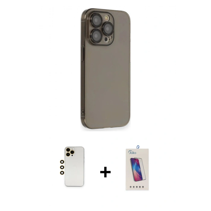 MARSİLYAN™- iPhone 13 Pro Max Kılıf Siluet Minimal Özel Seri - Siyah Joko 5D Cam + Shine Kamera Lens - GD