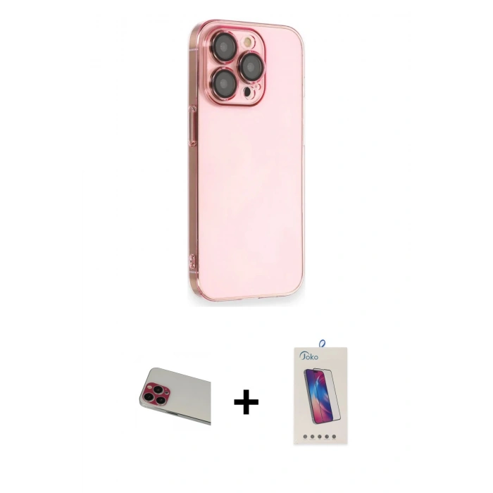 MARSİLYAN™- iPhone 13 Pro Max Kılıf Siluet Minimal Özel Seri - Siyah Joko 5D Cam + Rainbow Kamera Lens Koruma Cam - KI