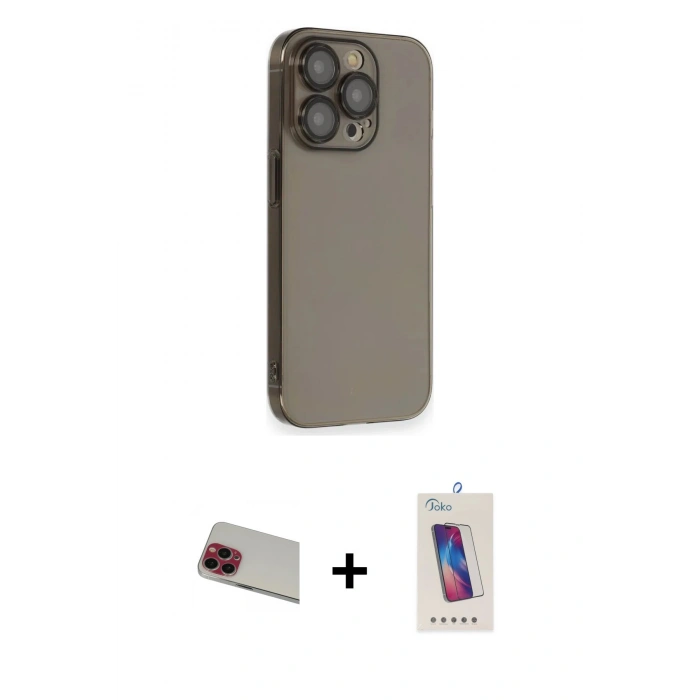 MARSİLYAN™- iPhone 13 Pro Max Kılıf Siluet Minimal Özel Seri - Siyah Joko 5D Cam + Rainbow Kamera Lens Koruma Cam - KI