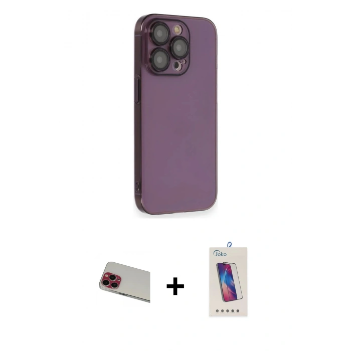 MARSİLYAN™- iPhone 13 Pro Max Kılıf Siluet Minimal Özel Seri - Siyah Joko 5D Cam + Rainbow Kamera Lens Koruma Cam - KI