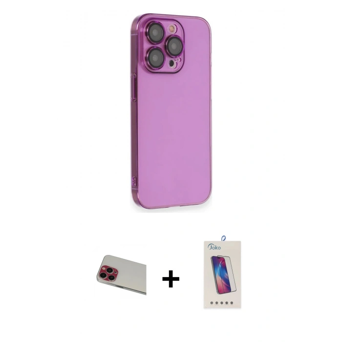 MARSİLYAN™- iPhone 13 Pro Max Kılıf Siluet Minimal Özel Seri - Siyah Joko 5D Cam + Rainbow Kamera Lens Koruma Cam - KI