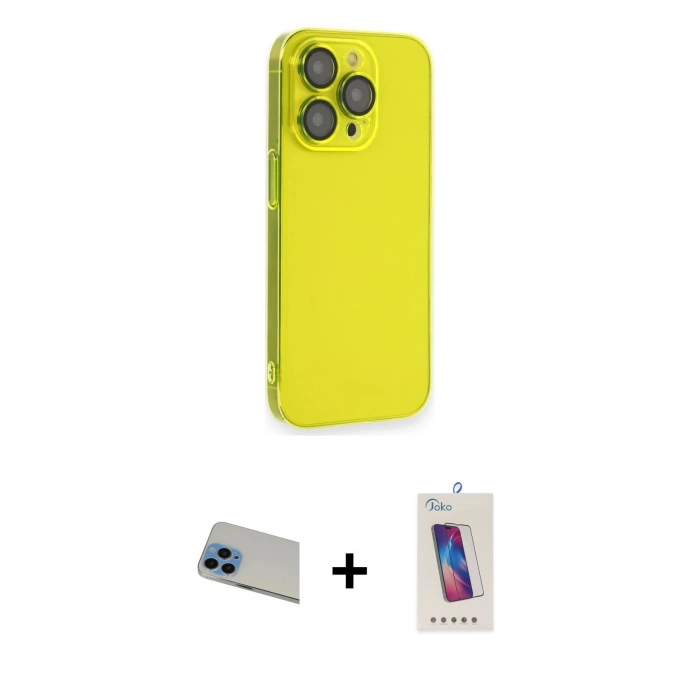 MARSİLYAN™- iPhone 13 Pro Max Kılıf Siluet Minimal Özel Seri - Siyah Joko 5D Cam + Mavi Rainbow Kamera Lens Koruma Cam