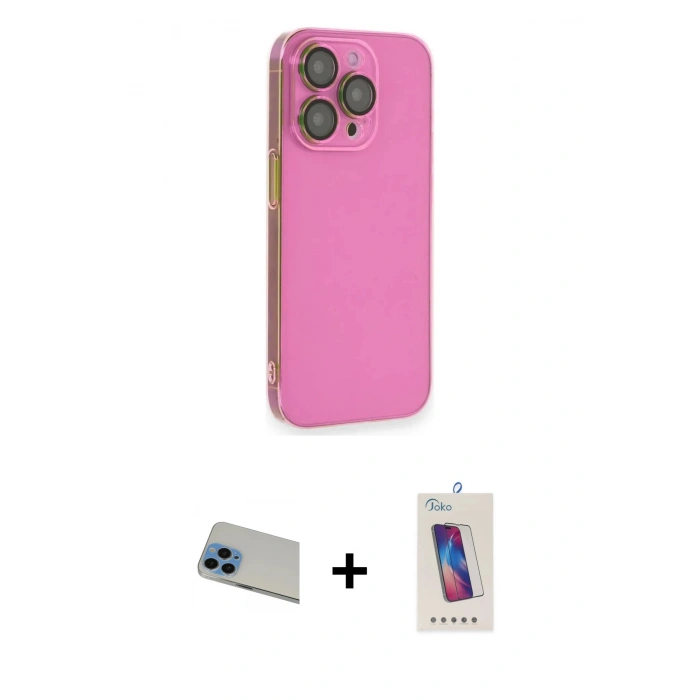 MARSİLYAN™- iPhone 13 Pro Max Kılıf Siluet Minimal Özel Seri - Siyah Joko 5D Cam + Mavi Rainbow Kamera Lens Koruma Cam
